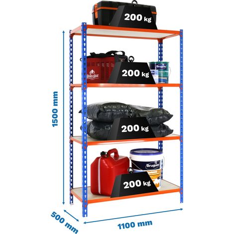 Simonrack Regal ohne Schrauben 4 Ebenen blau orange Holz
