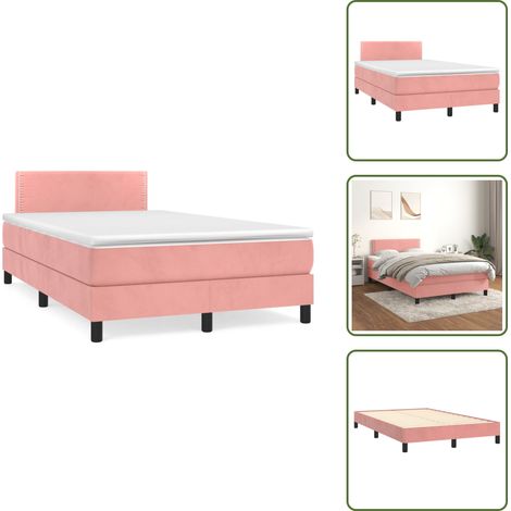 Letto con testiera regolabile - vidaXL Giroletto a Molle con Materasso Rosa 120x190 cm in Velluto - Letto con materasso a molle insacchettato