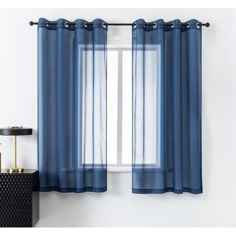 Cortina de tul translúcido con ojales, 2 paneles (134 cm x 160 cm, azul marino) (1/5)