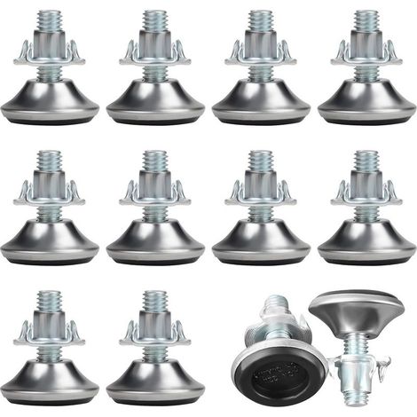 12 Pcs Pied Reglable pour Meuble M8 x 30 mm - Pied Verin Reglable Moyen avec Patin Polypropylène et Écrou en T - Patin Réglable pour Pieds de Table, Chaise, Canapé & Lit (1/4)