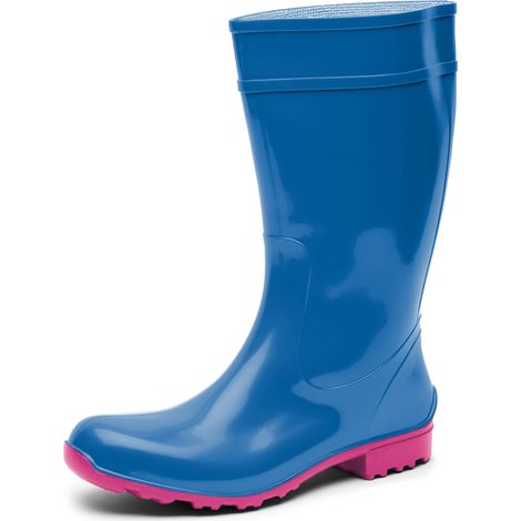 Ladeheid Bottes de Pluie Femme en Caoutchouc PVC avec Semelle Extérieure Antidérapante 100% Imperméable Chaussures pour Femmes résistantes à l'eau LA-967 (Bleu/Rose, 37 EU)