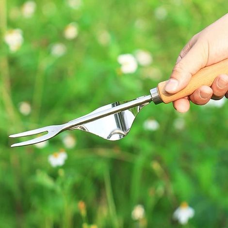Jardinière Manuelle,Désherbeur Manuel, Outil Gouge De Désherbage en Acier Inoxydable avec Poignée Bois,Pelle Jardinage Arrache 1PC (1/2)