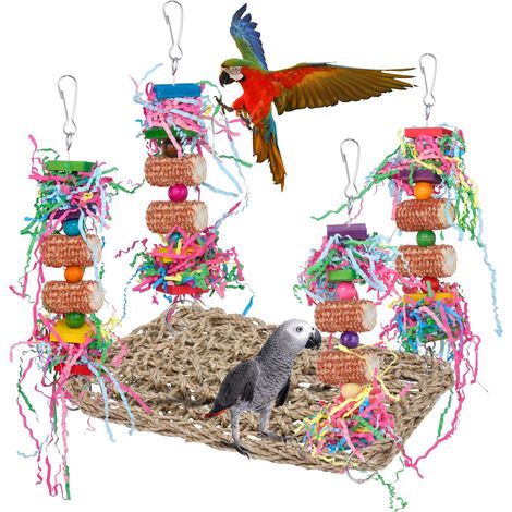 Jouet à mâcher pour oiseaux, balançoire suspendue naturelle avec maïs et papier coloré pour perroquets et perruches (1/5)
