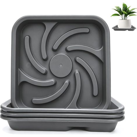 Lot de 3 soucoupes carrées en Plastique pour Pot de Fleurs, 28 x 28 cm, Gris, pour l'intérieur et l'extérieur (1/5)