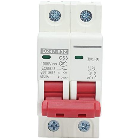 Pneumatischer Miniatur-Leistungsschalter, DIN-Schienen-Leistungsschalter 63 A DC 1000 V 2-polig Niederspannung 6000 A Ultimativer DIN-Schienen-Leistungsschalter