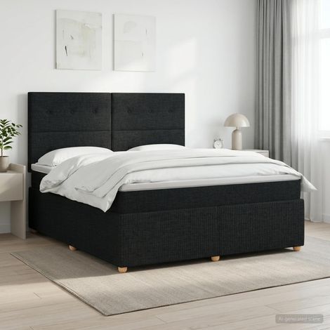 Lit boxspring avec matelas Noir 140 x 190 cm Tissu (1/5)