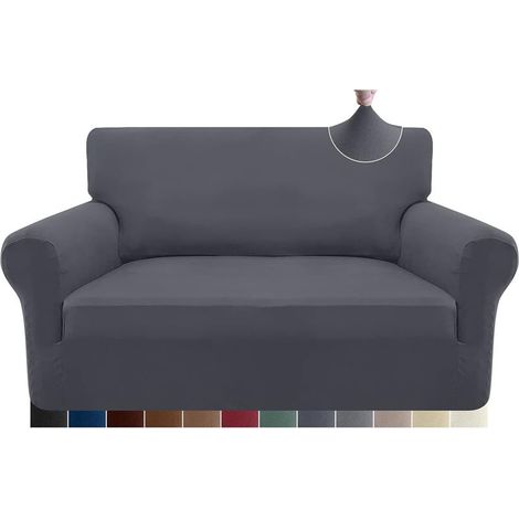 Housse de canapé extensible 2 places, housse de canapé en microfibre douce, antidérapante, housse de canapé en élasthanne, protection de meubles pour chiens, animaux de compagnie (2 places, gris) FDC (1/3)