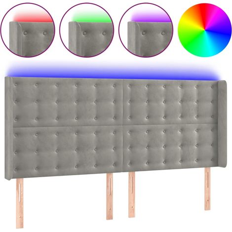 Testiera Testata del letto a LED Grigio Chiaro 183x16x118/128 cm in Velluto (1/4)