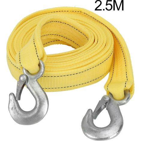 Corde de remorquage auto 2.5m/8.2pi sangle traction polyester acier jaune crochet sécurité haute résistance dépannage boue sable neige universel 1 pièce (1/5)