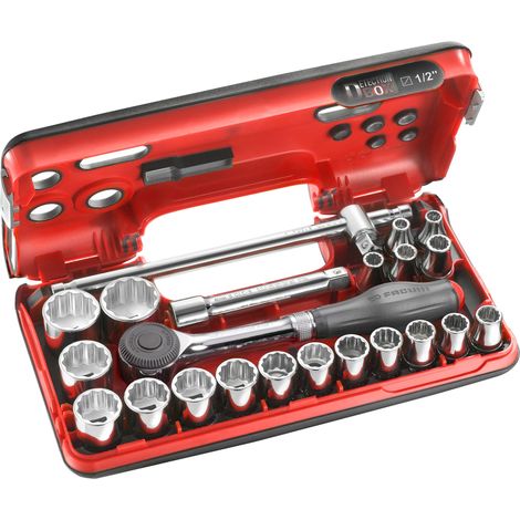 FACOM Coffret Cliquet Manche Rotatif Et Douilles 1/2" DBOX 12 Pans - S.360DBOX412