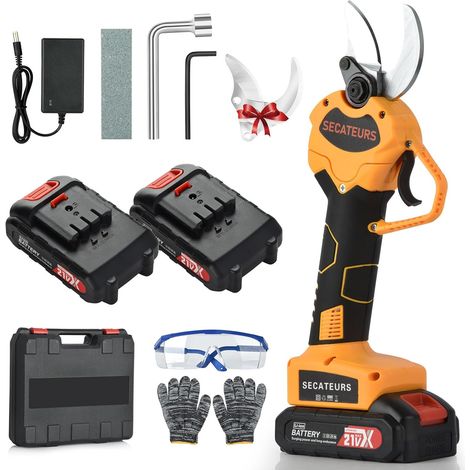 Sécateur Électrique Sans fil 40mm: Sécateur Electrique Professionnel avec 21V/2x2.0Ah Batteries, Sécateur Électrique pour Jardinage, Vigne, Arbre Fruitier, Jaune (1/5)