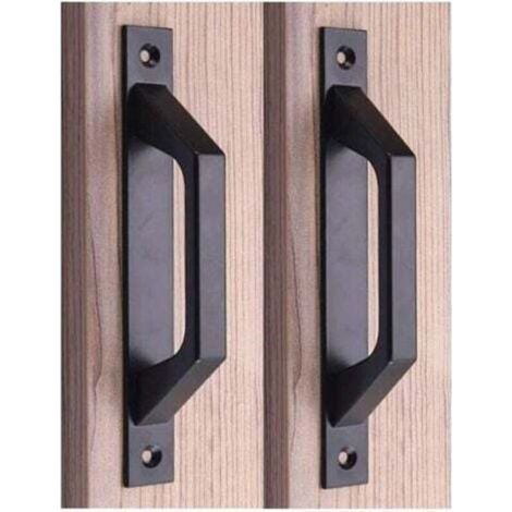 Poignée de porte coulissante en bois et acier au carbone – 19,6 cm, finition noir mat, pour portes de grange ou intérieures (1/5)