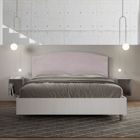 Letto contenitore da 160x190 in legno bianco e testata in microfibra glicine Antilia (1/5)