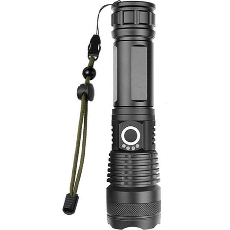 Lampe Torche P50 Rechargeable LED Lumens 5000 LM — Aluminium Noir pour Camping (1 Lampe + 1 Cable Type-C + 1 Batterie 18650) (1/3)