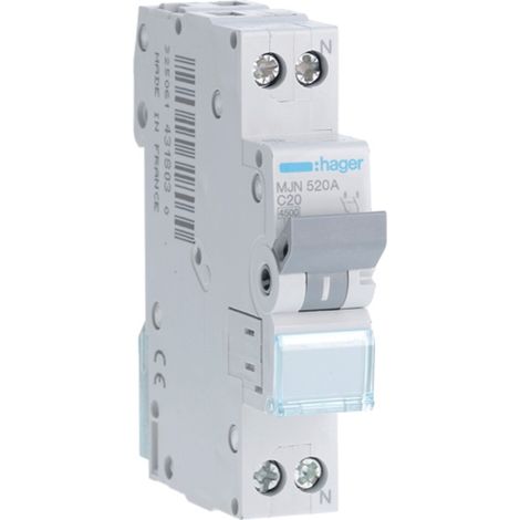 Interruttore Magnentotermico Autom. 1P+N 20A 4.5Ka C1M (Hager Cod. Mjn520A)