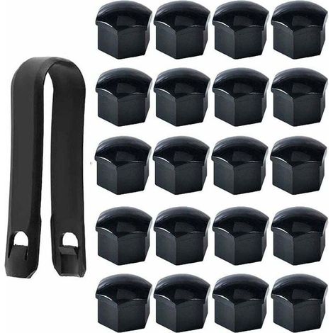 Lot de 20 Capuchons d'écrou de Roue 17mm, Cache-écrous de Boulon de Roue, Cache-écrous de Pneu Hexagonaux avec Ensemble d'outils de Démontage pour Voitures, Noir (1/4)