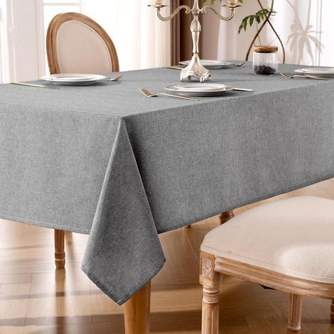 Nappe lavable grise 130x160cm aspect lin, hydrofuge, facile d'entretien