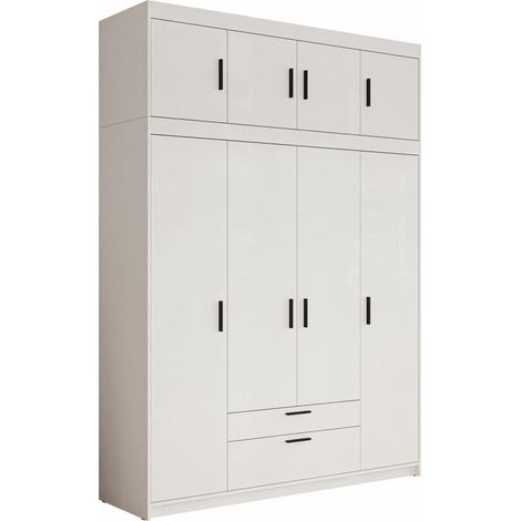 Armoire Novduni 106, Blanc, 246x176x53cm, Portes d'armoire: Avec des charnières, Nombre d'étagères: 8