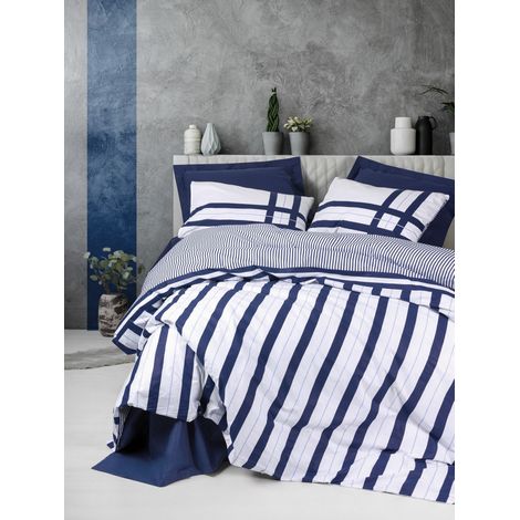 Funda nórdica, funda nórdica, ropa de cama Set 100% Algodón Azul oscuro (1/2)