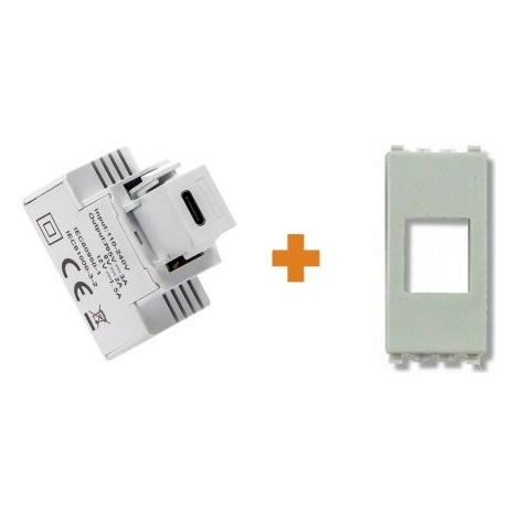 Fanton caricatore 1 USB-C 3A Ricarica rapida 18W da incasso Vimar Eikon bianco - 82901