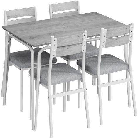 Ensemble table à manger blanche carrée avec 4 chaises pour appartements et petits espaces (1/5)