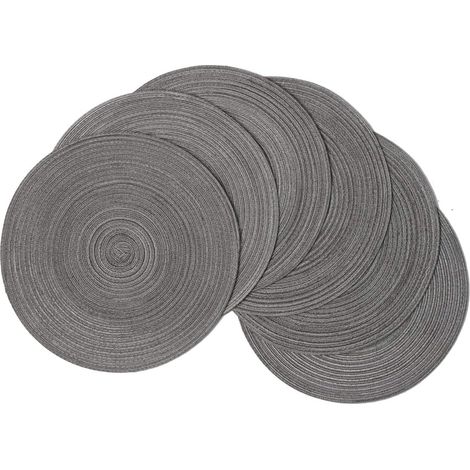 Sets de Table en polypropylène tressé et Set Rond Lot de 6 38cm Coton Gris (1/5)