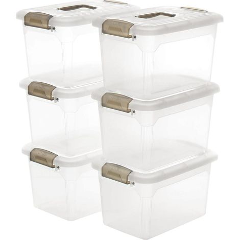 6er-Set Aufbewahrungsboxen 8L transparent stapelbar mit Deckel und Clipverschluss (1/5)