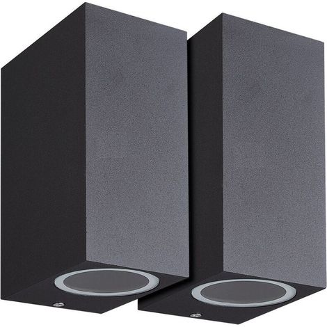 Deux appliques murales rectangulaires d'extérieur noires MYSELOXY à double faisceau, douilles GU10, indice de protection IP54. (1/5)