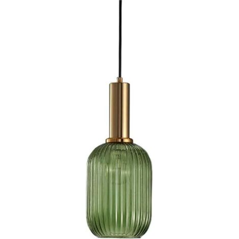 Suspension Luminaire Industrielle Vintage en Verre Nervuré,Plafonnier avec fini en laiton poli Lustre,Suspension Lampe de Salle à Manger Cuisine Salon Chambre (Vert, 13CM) (1/4)