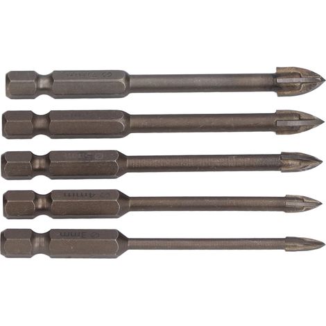 Lot de 5 forets hexagonaux cruciformes multifonctionnels en carbure pour percer le béton, la céramique et le granit (1/5)
