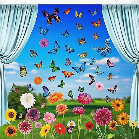 Pegatinas estáticas para ventanas, 9 hojas de pegatinas de 20 x 30 cm, láminas reutilizables para ventanas, pegatinas de primavera, mariposas. (1/5)