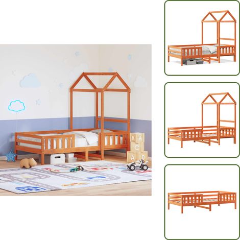 The Living Store Cadre de lit avec toit sans matelas cire marron 75x190 cm - Lit Enfant - Chambre D'enfant - Lit Avec Toit - Lit Modulaire - Lit Pin