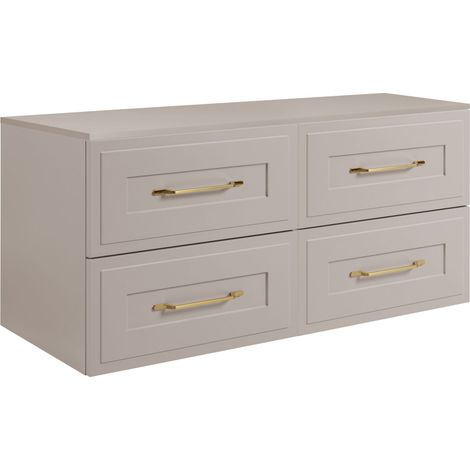 Rodan Waschbeckenunterschrank 160 cm, Beige, 46 x 100 x 58,6 cm, wandhängend, MDF, 4 Schubladen, modernes Badmöbel