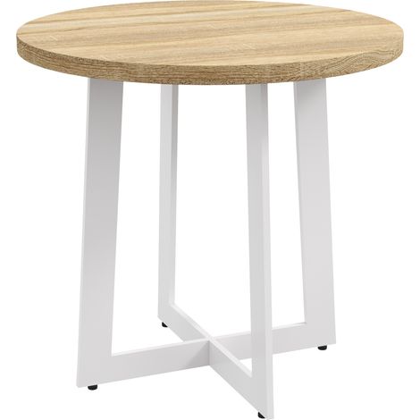 Table ronde 4 personnes Ø80x75 cm bois chêne piètement acier croisé