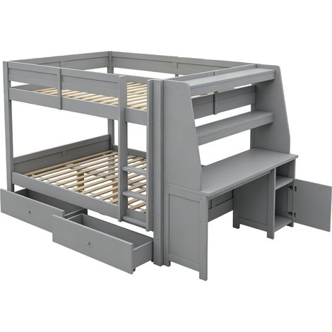 Lit mezzanine 140 x 200 cm gris avec bureau, rangements et tiroirs (1/5)