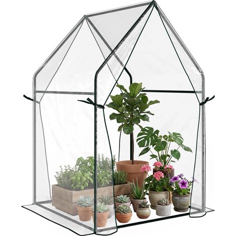 Serre de terrasse avec 2 portes zippées, protection UV, pour la culture de plantes et de fleurs, 90 x 90 x 145 cm, transparente (1/5)
