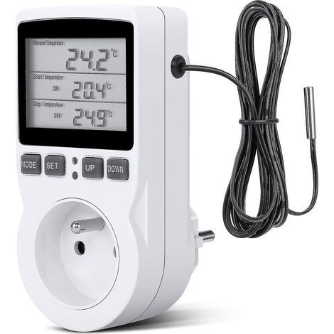 Controlador digital de temperatura, termostato con enchufe para calefacción y refrigeración, regulador de temperatura LCD, 230 V para granjas, invernaderos/terrarios (con enchufe). (1/5)