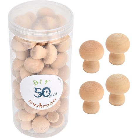 Décoration de champignons en bois (lot de 50) pour la maison, le bureau ou la table de travail.
