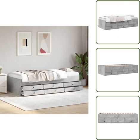 Lit de jour avec tiroirs sans matelas gris béton 75x190 cm - Lit Deux Places - Canapé Convertible - Meuble Multifonctionnel - Rangements Intégrés - Tiroir Coulissant (1/5)