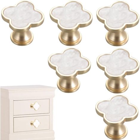 Lot de 6 boutons de porte pour meubles de cuisine - boutons en forme de trèfle - poignées de tiroir pour coiffeuses - poignées de porte pour meubles - boutons de porte - poignées - boutons de meuble - (1/5)