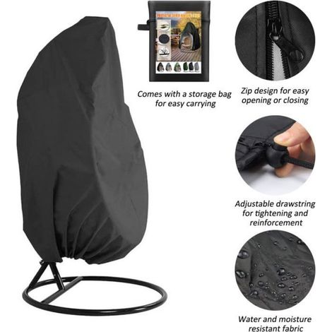 Housse de Protection - Chaise Suspendue - 190 x 115 cm - Noir - Pour Siège en Osier et Rotin - 1 Pièce (1/5)