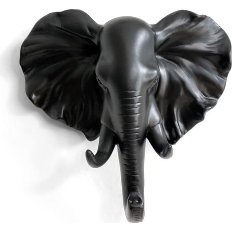 Patère murale simple en forme de tête d'éléphant / Crochet pour manteau et chapeau en forme d'animal, robuste, rustique, cadeau décoratif, noir (1/5)