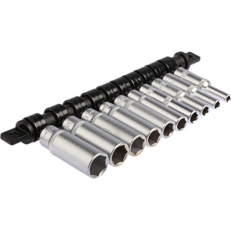 Rs Pro – Coffret cliquet et douilles 1/4'' carré – 10 pièces en acier chrome vanadium – Finition chrome – Jeu de douilles sans impact (1/5)
