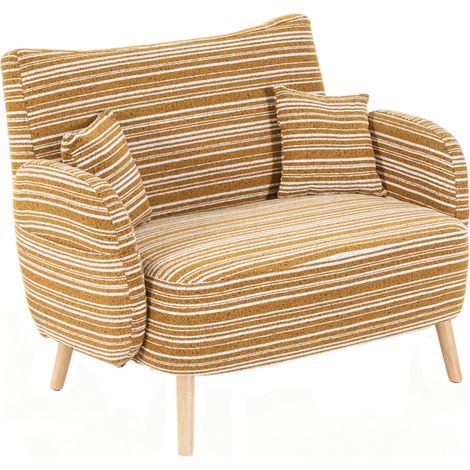 Canapé 2 places en tissu bouclette jaune moutarde, design moderne avec poches latérales, pieds en bois renforcés, pour salon ou chambre  CHICFURN (1/5)