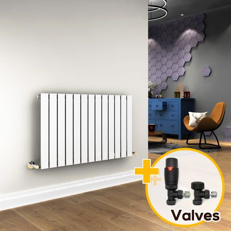 ELEGANT Designer Radiator 600 x 988 mm Horizontal White Single Flat Panel Radiators + Anthracite Thermostatic Radiator Valves (1/5)