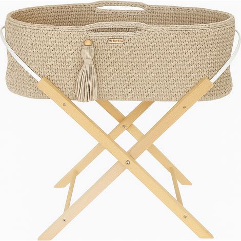 Handgefertigter Boho-Moseskorb mit Ständer – hellbeige (1/5)