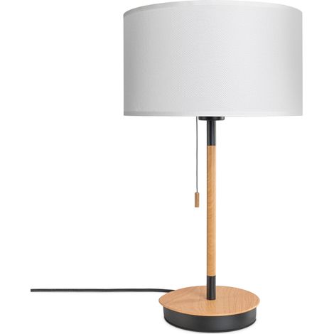 Paco Home Lámpara Pie Salón Pantalla Tela De Mesa Pantalla Textil E27 Luz Nocturna Blanco (Ø28cm), Lámpara de mesa - Negro