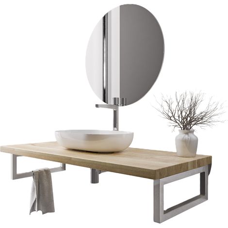 BERNSTEIN - Piano lavabo in rovere massello 80x52x18cm (LxPxA) + 2 portasciugamani Nero opaco - PUREWOOD	120 cm, cromo