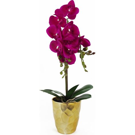 54cm Artificial Orchid Plant - Dark Pink Gold Pot (1/4)