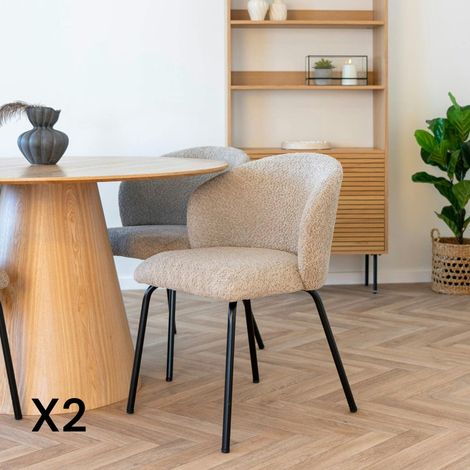 Chaise beige en bouclette avec dossier rond (lot de 2) MONTREUX (1/5)